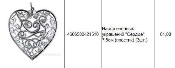 4606500421510 Набор елочных украшений Сердце, 7.5см (пластик) (3шт.) 81.JPG