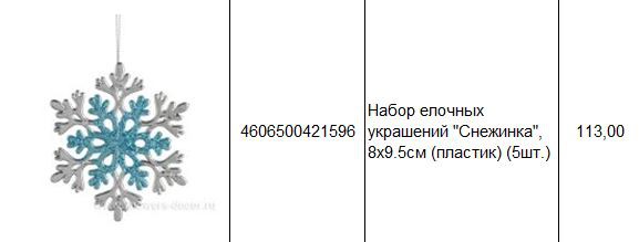 4606500421596 Набор елочных украшений Снежинка, 8х9.5см (пластик) (5шт.) 113.JPG
