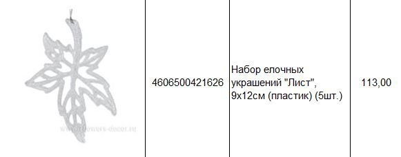4606500421626 Набор елочных украшений Лист, 9х12см (пластик) (5шт.) 113.JPG