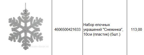 4606500421633 Набор елочных украшений Снежинка, 10см (пластик) (5шт.) 113.JPG