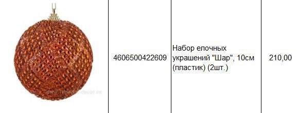 4606500422609 Набор елочных украшений Шар, 10см (пластик) (2шт.) 210.JPG