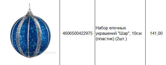 4606500422975 Набор елочных украшений Шар, 10см (пластик) (2шт.) 141.JPG