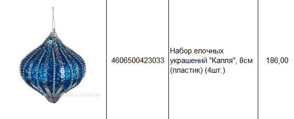 4606500423033 Набор елочных украшений Капля, 8см (пластик) (4шт.) 186.JPG