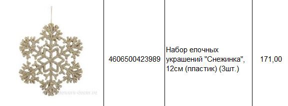 4606500423989 Набор елочных украшений Снежинка, 12см (пластик) (3шт.) 171.JPG