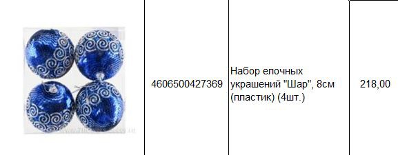 4606500427369 Набор елочных украшений Шар, 8см (пластик) (4шт.) 218.JPG