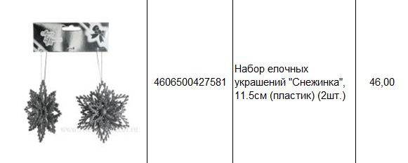 4606500427581 Набор елочных украшений Снежинка, 11.5см (пластик) (2шт.) 46.JPG