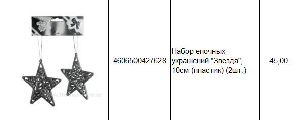 4606500427628 Набор елочных украшений Звезда, 10см (пластик) (2шт.) 45.JPG