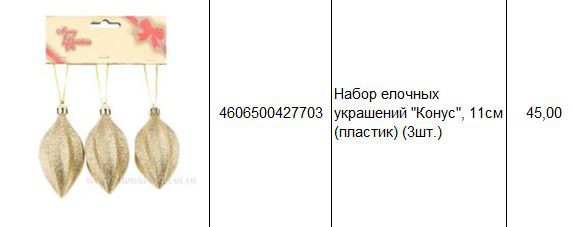 4606500427703 Набор елочных украшений Конус, 11см (пластик) (3шт.) 45.JPG