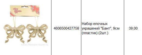 4606500427758 Набор елочных украшений Бант, 9см (пластик) (2шт.) 39.JPG