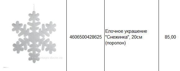 4606500428625 Елочное украшение Снежинка, 20см (поролон) 85.JPG
