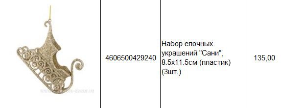 4606500429240 Набор елочных украшений Сани, 8.5х11.5см (пластик) (3шт.) 135.JPG