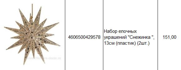 4606500429578 Набор елочных украшений Снежинка, 13см (пластик) (2шт.) 151.JPG