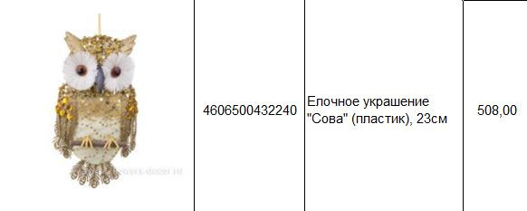 4606500432240 Елочное украшение Сова (пластик), 23см 508.JPG