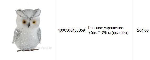 4606500433858 Елочное украшение Сова, 26см (пластик) 264.JPG