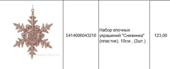 5414006043216 Набор елочных украшений Снежинка (пластик), 10см , (2шт.) 123.JPG
