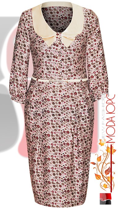 Платье 2145 бежевый с бордовыми цветами, цена 1350 руб