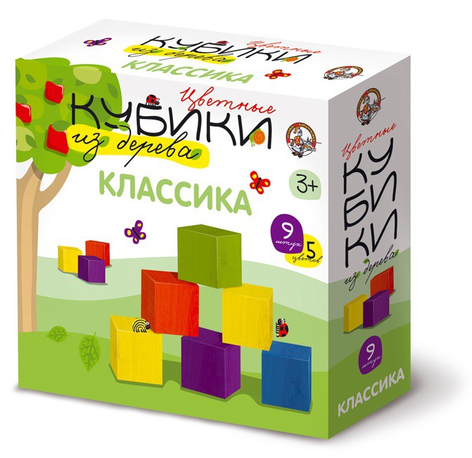 01613 Деревянные кубики  Классика(Набор деревянных кубиков из 9 штук 5 цветов.) 190,00