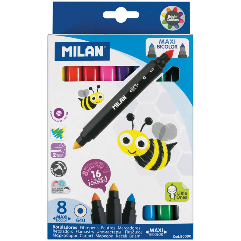 Фломастеры Maxi Bi-Colour милан 16цв., 8шт., двусторонние, утолщенные, картон. уп., европодвес  282,91.jpg