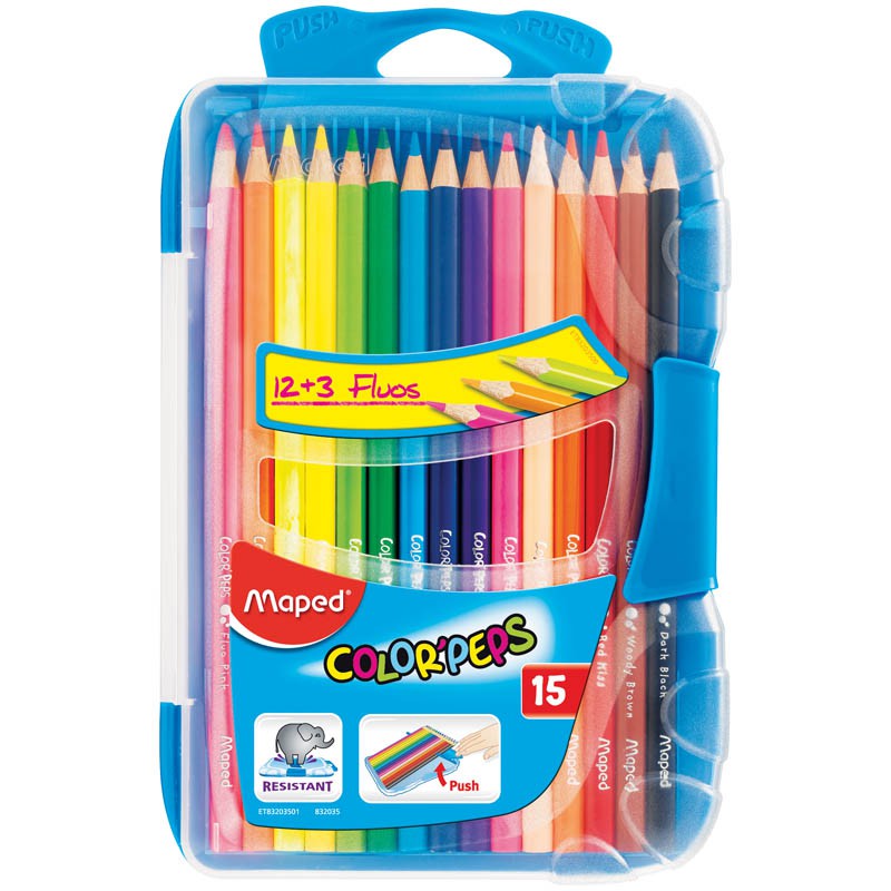 Карандаши Color Peps 15цв.+3 флуор. карандаша, трехгран., заточен., пластик. пенал 365,83.jpg