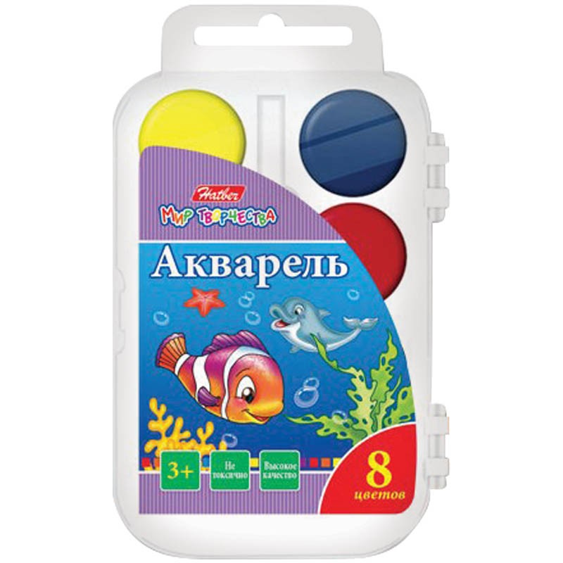 Акварель Дельфины медовая 08 цветов, полусухая, без кисти, пласт. упак. 28,49.jpg