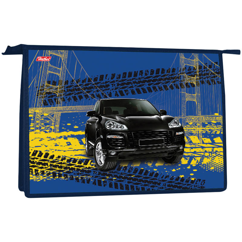 Папка для тетрадей 1 отделение, А4, Black car, пластик, на молнии 122,53.bmp