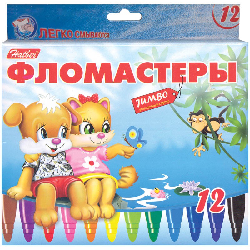 Фломастеры Jumbo Пушистики, 12цв., утолщенные, картон. уп., европодвес 109,96.jpg