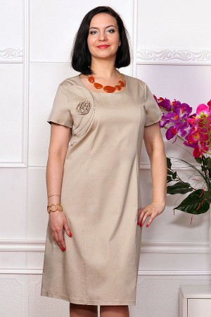 Платье однотонное с коротким рукавом. Цвет бежевый. Арт.8502 р-ры 44-50 1890р.jpg