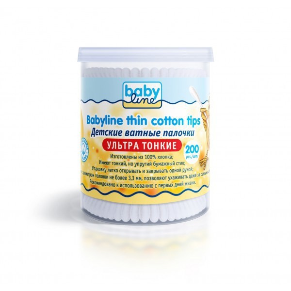 BABYLINE Ватные палочки ультратонкие в пластиковом боксе, 200 шт - 104,90 руб