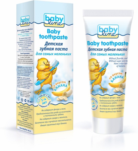 BABYLINE Детская зубная паста со вкусом БАНАНА, от 1 до 4 лет, 75 мл - 79,61 руб