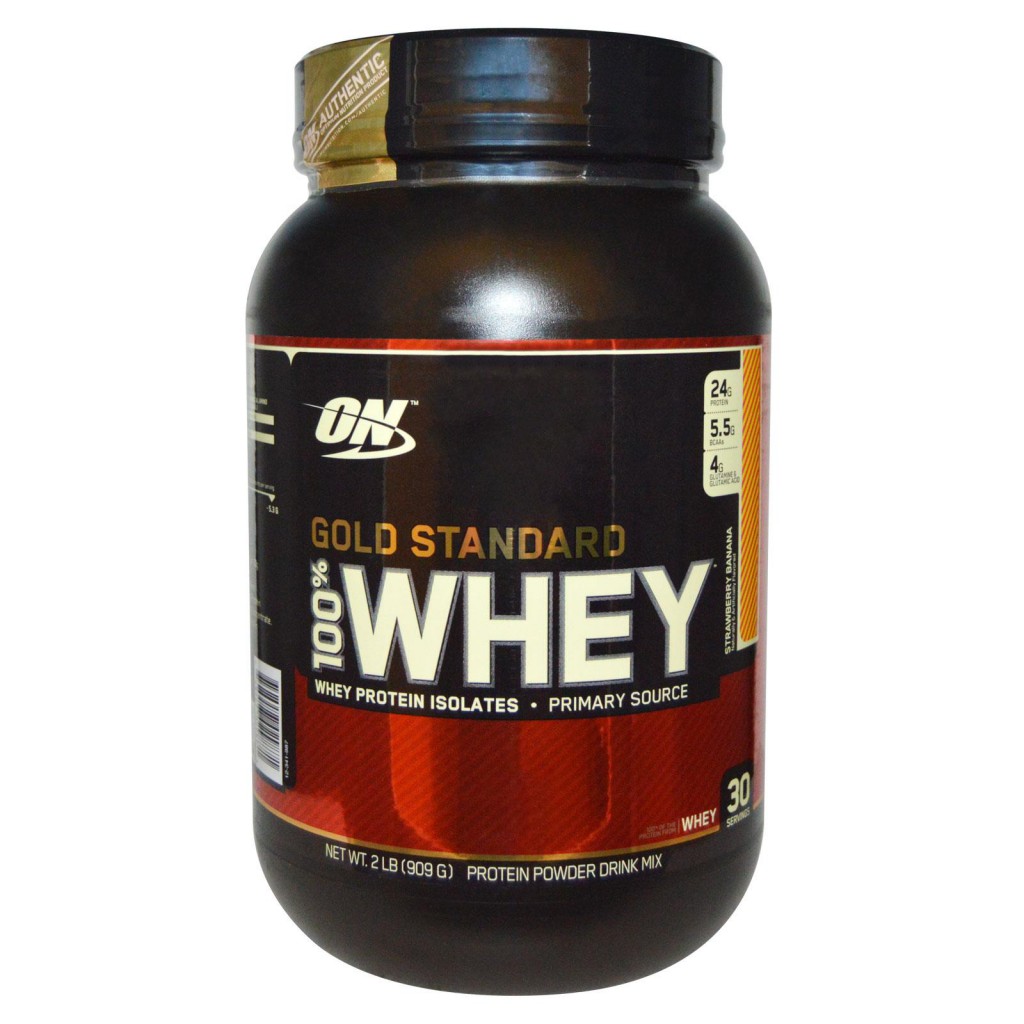 Optimum Nutrition, Gold Standard 100% Whey, Strawberry Banana, 2 lbs (909 g)