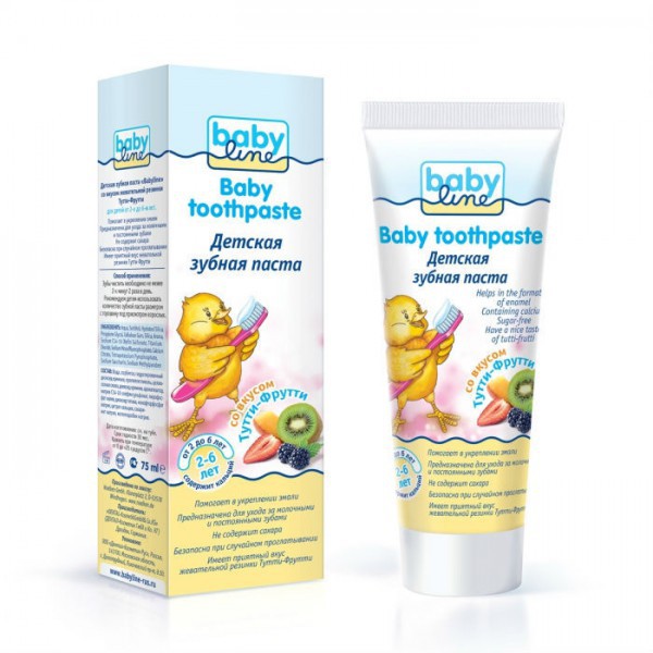 BABYLINE Детская зубная паста со вкусом ТУТТИ-ФРУТТИ от 2 до 6 лет, 75 мл - 79,61 руб