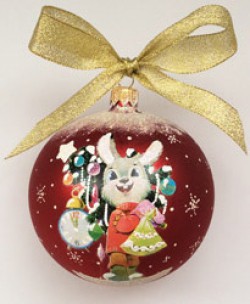 Стеклянный елочный шар Зайчик несет елочку 85 мм.jpg