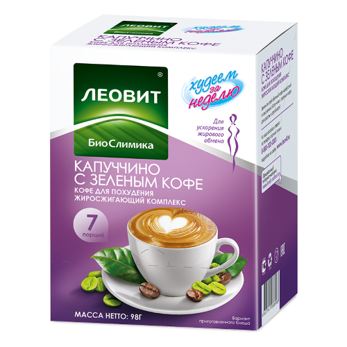 Леотон Кофе для похудения Капучинно Жиросжигающий комплекс с зеленым кофе 14г 24 мес 59,8