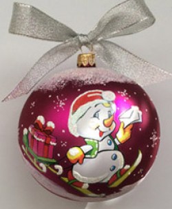 Стеклянный елочный шар Снеговик-почтальон стекло 85 мм.jpg
