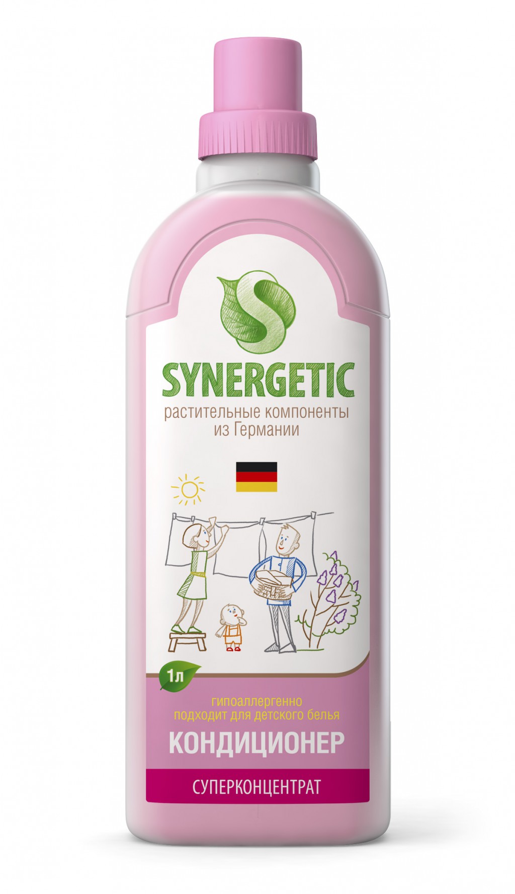 439072 Synergetic Кондиционер для белья гипоаллергенный, с антистатическим эффектом флакон 1л - 120 руб