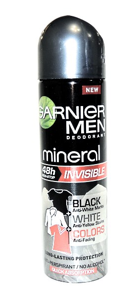 - GARNIER MEN Mineral INVISIBLE black+white+color, 150 .  260 .