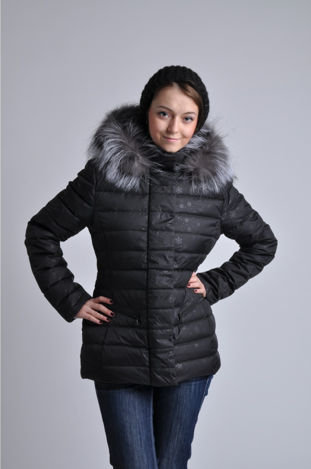 Пуховик женский VERONIKA1 (черный) чернобурка.JPG