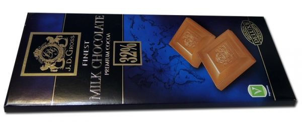  J.D. GROSS Finest MILK CHOCOLATE Premium cocoa 32%, 125 . 180 .