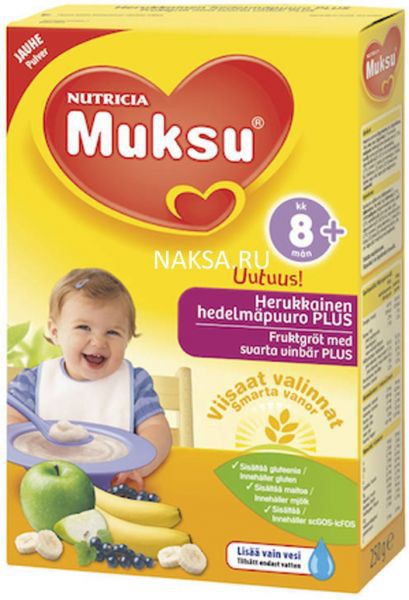   Nutricia MUKSU Herukkainen hedelmapuuro PLUS 8+, 250 . 380 .