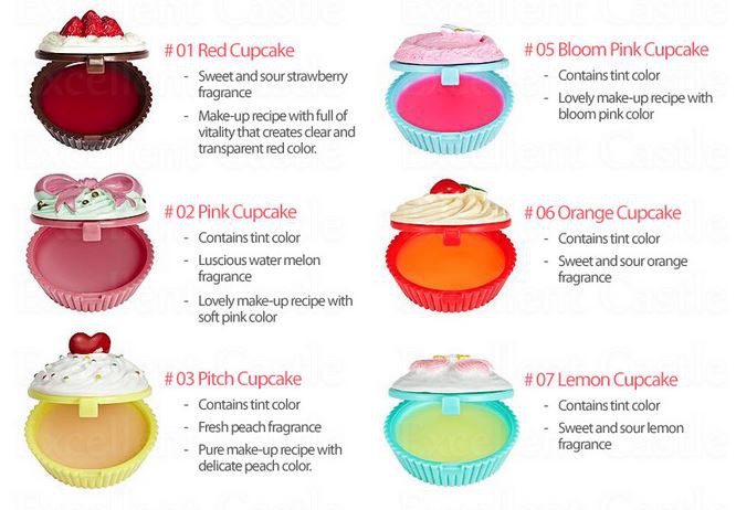 Desert Time Lip Balm 01 Red cupcake 02 Pink cupcake 03 Peach cupcake 05 Bloom Pink Cupcake 06 Orange Cupcake 07 Lemon Cupcake 291