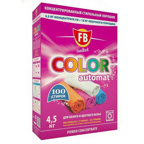 (947162) FeedBack Color super automat стиральный порошок для белого и цветного белья 100стирок. Концентрат 4,5кг=18кг - 939,47 руб