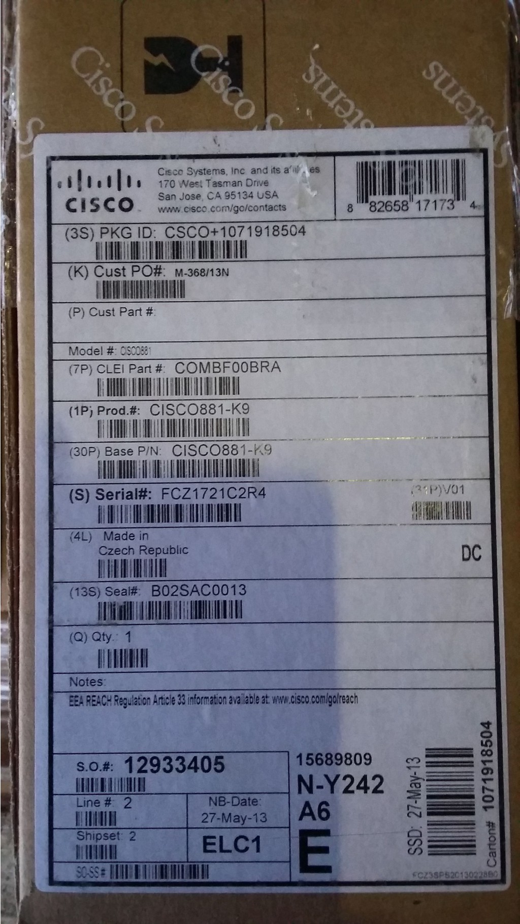  Cisco 881-K9 - 19000