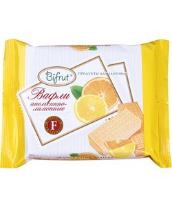 60 гр Bifrut Вафли АПЕЛЬСИННО-ЛИМОННЫЕ на фруктозе * 28 шт.(КВАДРАТНЫЕ)