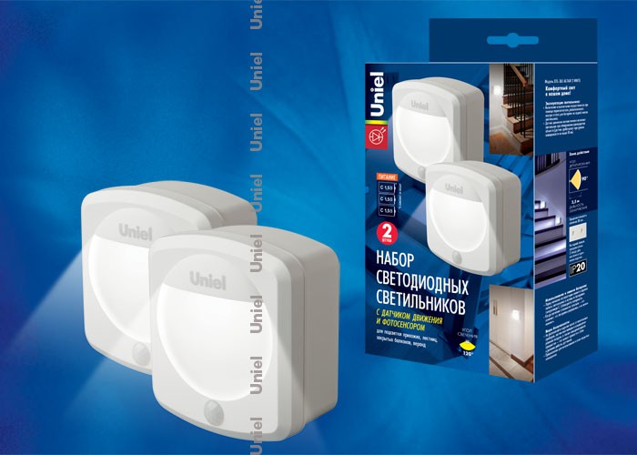 DTL-365 2 WHITE Набор светодиодных светильников с датчиком движения и фотосенсором (2шт), питание от 3-х батареек Цвет-белый. 975p.jpg