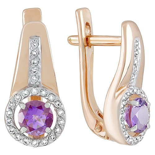 Серьги с аметистами, фианитами из красного золота 7600р