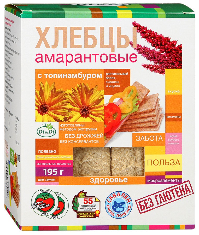 Хлебцы амарантовые с топинамбуром и гречей 100г 18 мес	36,88
