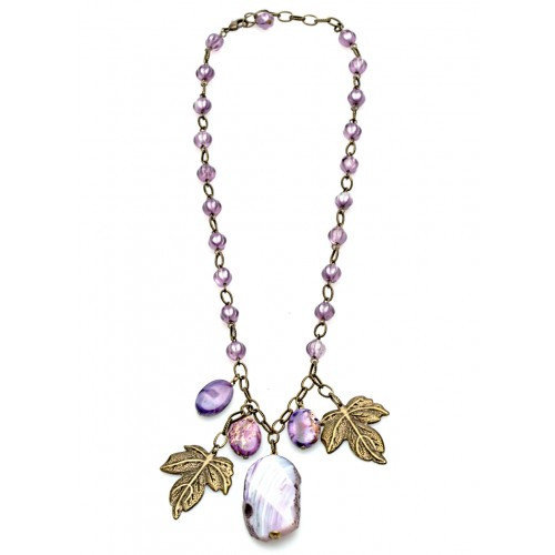 Agate Bead & Leaf Charms Necklace.jpg