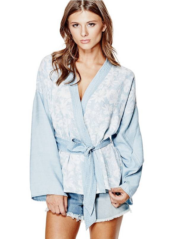 Chambray Kimono Wrap Jacket