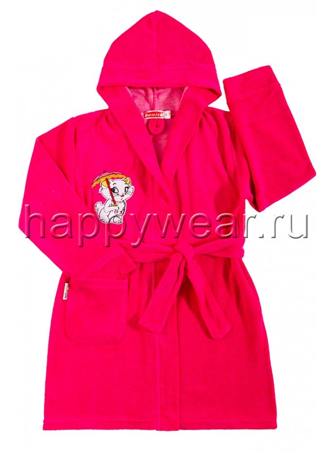BK130HV Банный халат для девочек,100% хлопок,цвет малиновый  РЯД 6-7  7-8  9-10 ЦЕНА 475 рубл