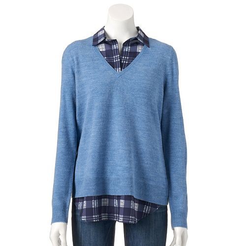 Women's Croft & Barrow(R) Mock-Layer V-Neck Sweater   $24.99